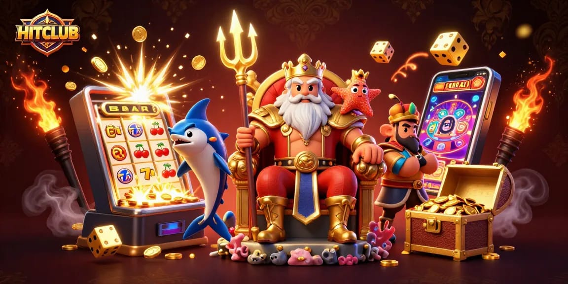 Experience thrilling gameplay with HITCLUB's grand casino scene featuring vibrant characters and exciting game elements.