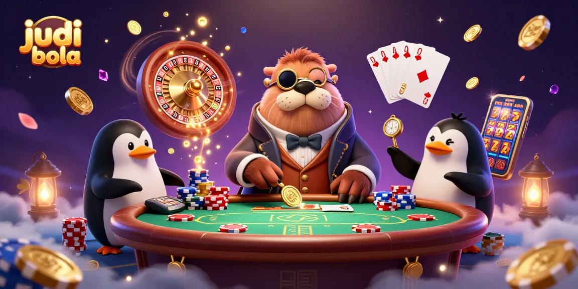 Experience thrilling judi bola moments as a walrus plays poker with friends under the sea.