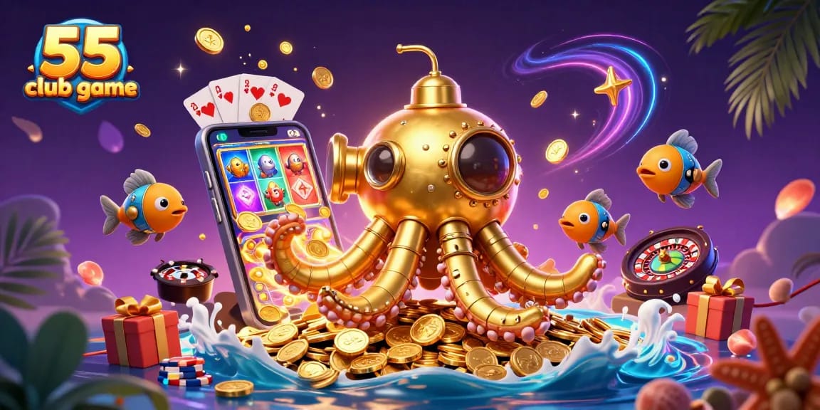 Engage with the thrilling 55 club game featuring a dynamic kraken submarine and casino elements.