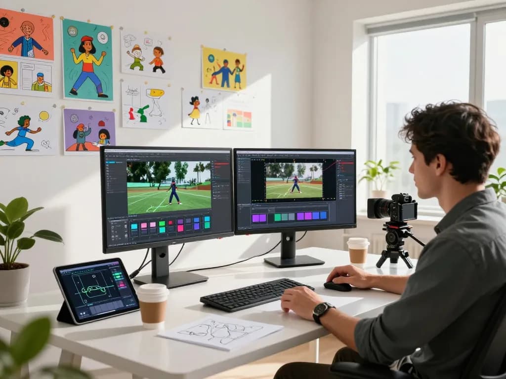 Dynamic creative workspace showcasing professional using kling 2.30 software for innovative motion control video generation.