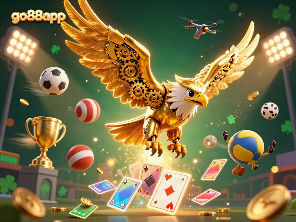 Engage with thrilling gameplay at go88app, featuring an eagle soaring through vibrant casino elements.
