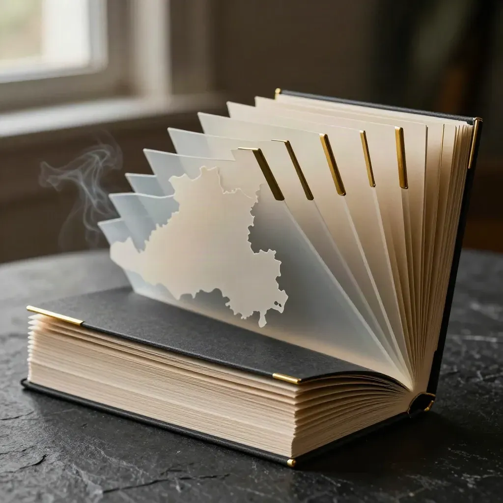 Launch planning modules and frosted dividers fan across black stone with gold accents.