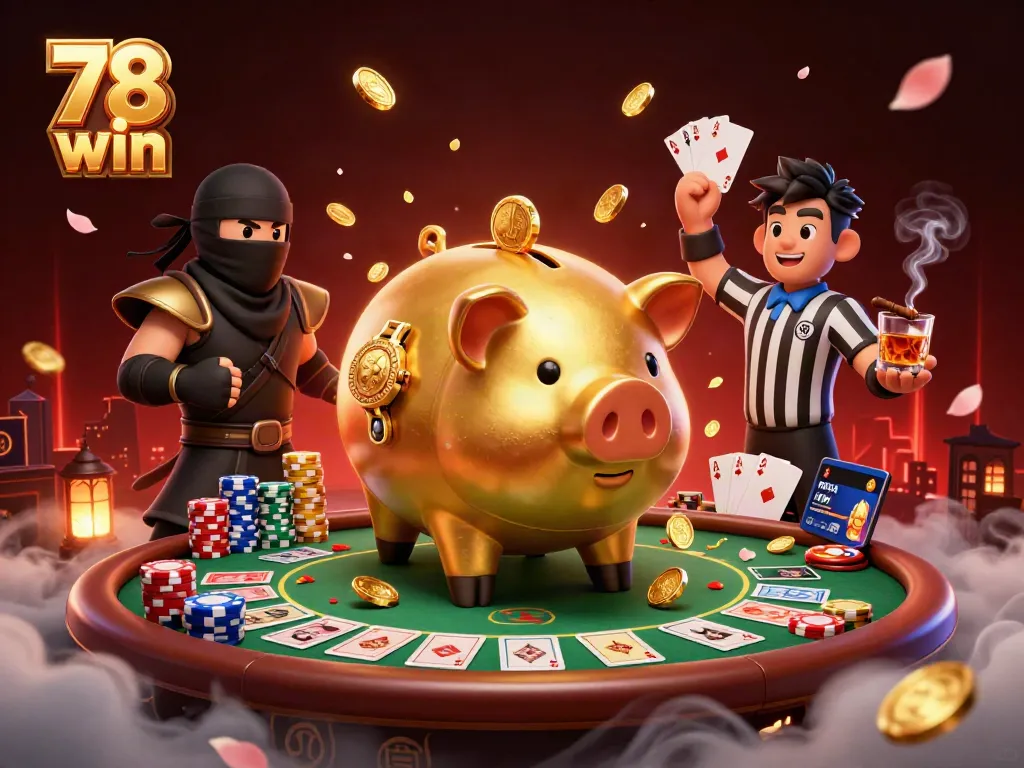 Engage in thrilling gameplay with 78 win at a dynamic casino scene featuring action-packed characters and gaming elements.