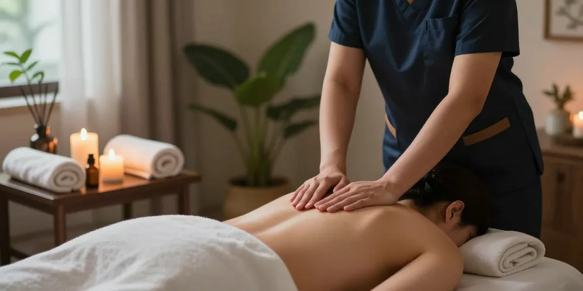 Relaxing 광명출장안마 home massage session with essential oils and candles