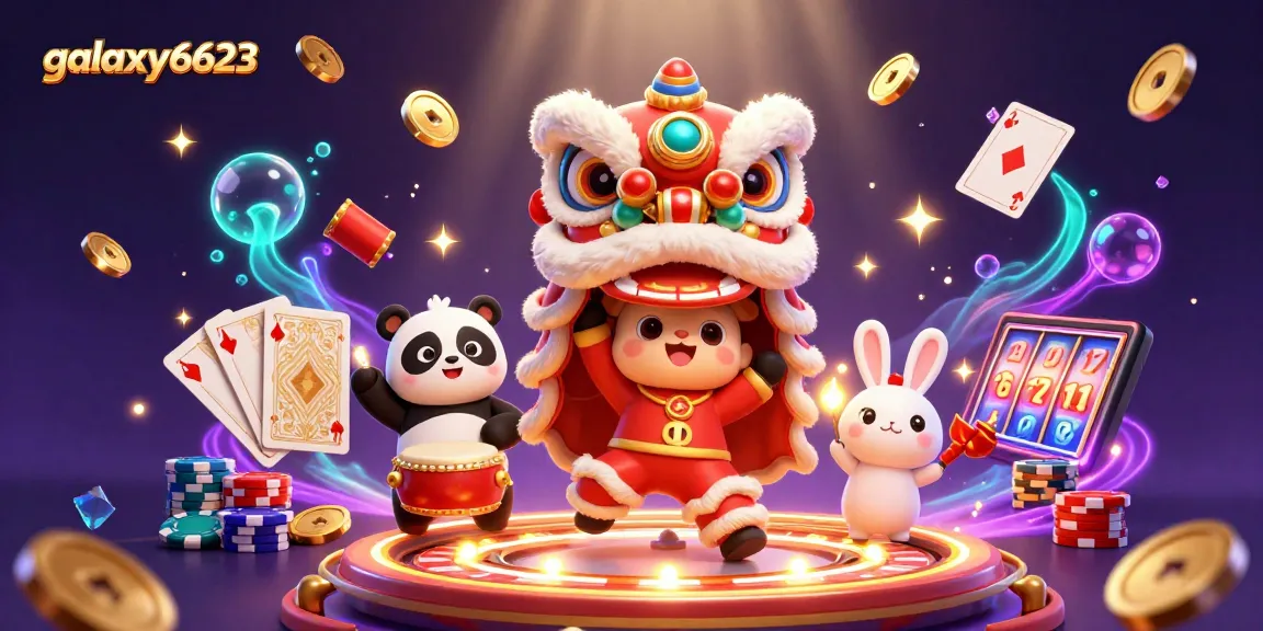 Experience excitement with galaxy6623 as the lion dance and lucky symbols fill the casino scene.