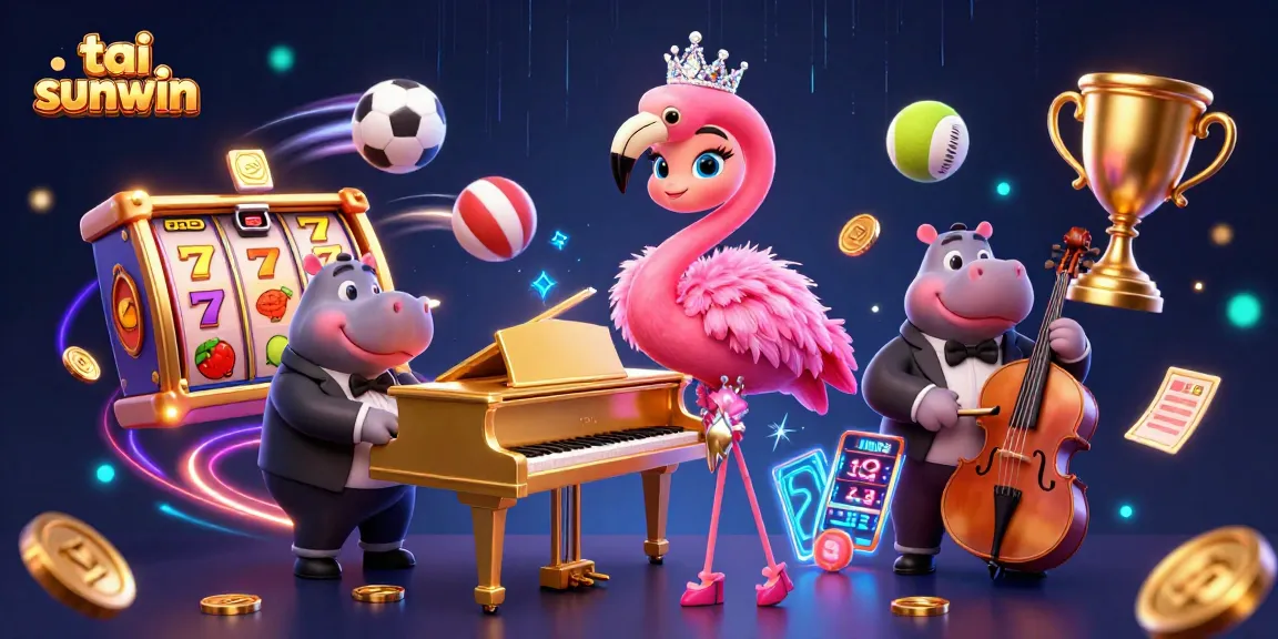 Experience the excitement of tai sunwin with vibrant characters and dynamic gaming elements in a 3D casino scene.