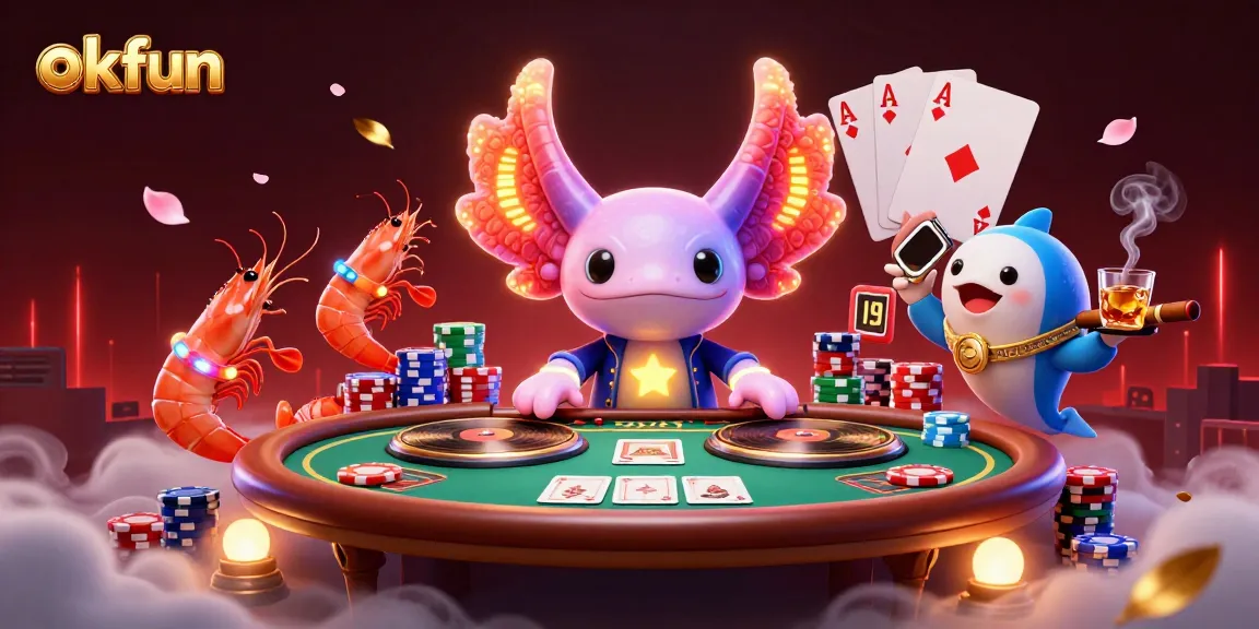 Spin to win at okfun with vibrant casino elements and engaging characters in a 3D illustration.