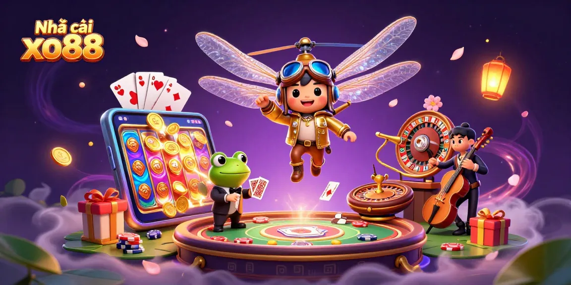 Experience excitement with Nhà cái xo88 as the dragonfly pilot and frog croupier bring life to the vibrant casino scene.