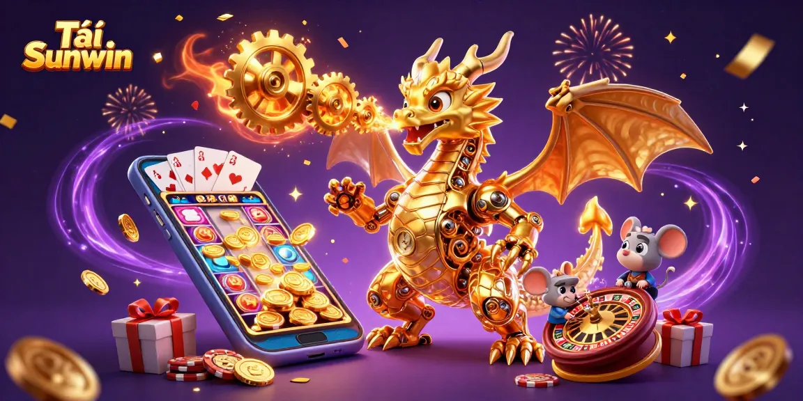 Tải Sunwin and enjoy exciting casino games with a dazzling golden dragon and mouse engineer