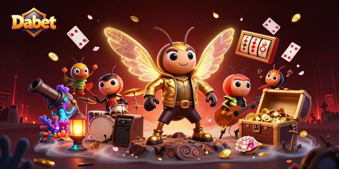 Dabet showcases vibrant casino elements with cartoon characters, creating a lively online gambling scene.
