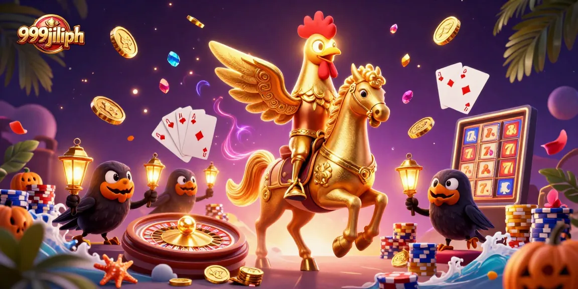 Experience thrilling gameplay at 999jiliph with a golden rooster featuring in a vibrant casino scene.