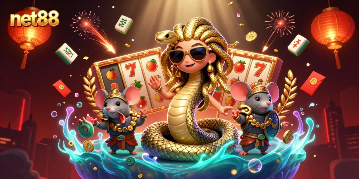 Engage with net88's thrilling slots in a vibrant and dynamic 3D casino illustration.