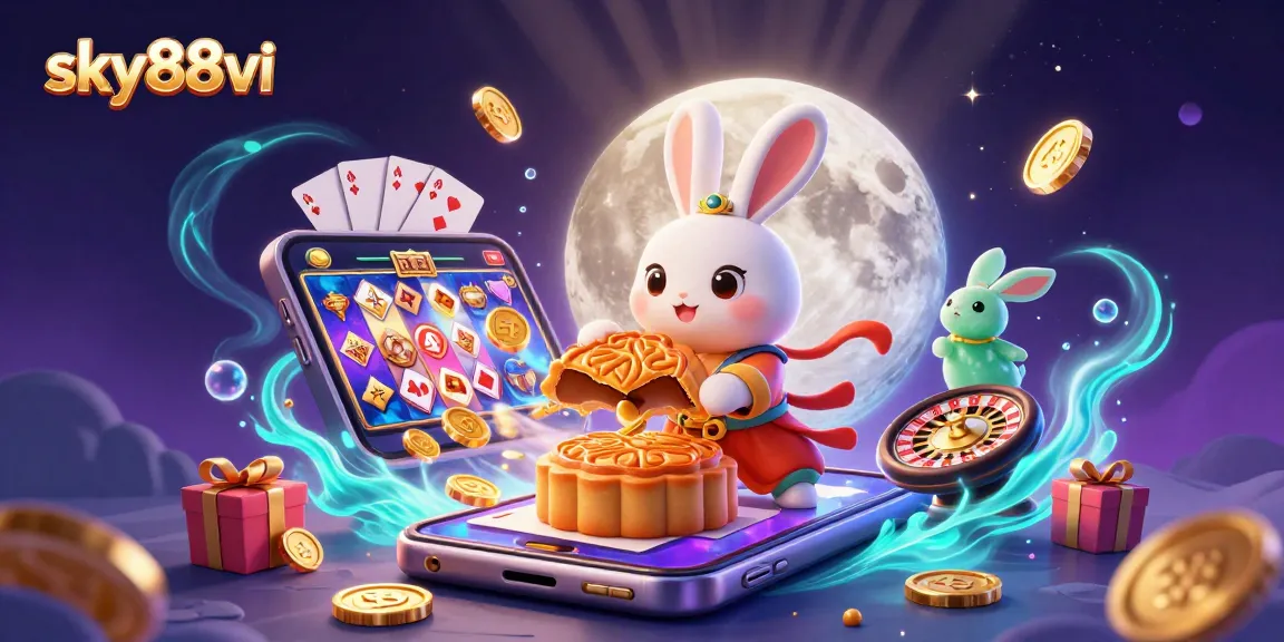 Engage with sky88vi's thrilling casino experience featuring a captivating moon rabbit scene.