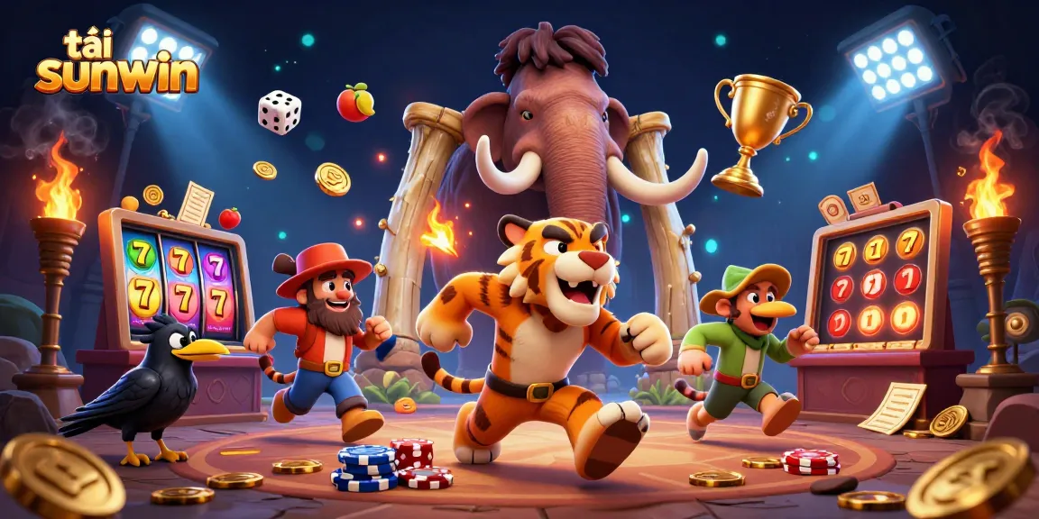 Experience exciting gameplay with tải sunwin in a vibrant prehistoric casino setting, featuring lively characters and game elements.
