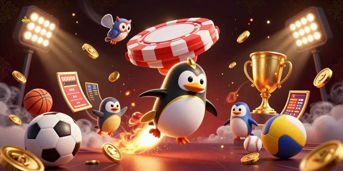 Experience the thrill of sunwin's dynamic gaming action with a golden penguin and sports elements.