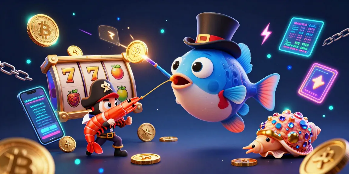 Experience thrilling gaming action with 11WIN's 3D cartoon deep-sea anglerfish and vibrant casino elements.