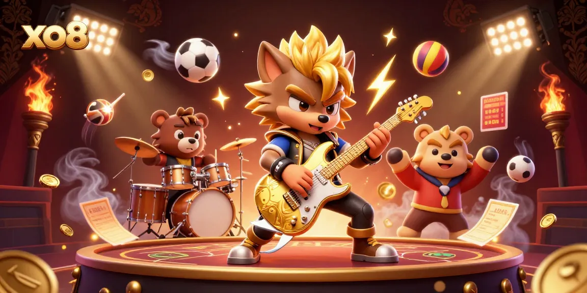 Shred your way to victory at xo88 with cartoon rock star characters on a vibrant casino stage.