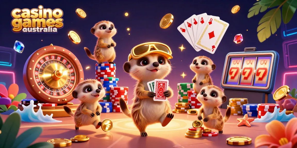 Experience thrilling casino games Australia with adorable meerkats in a vibrant 3D illustration.